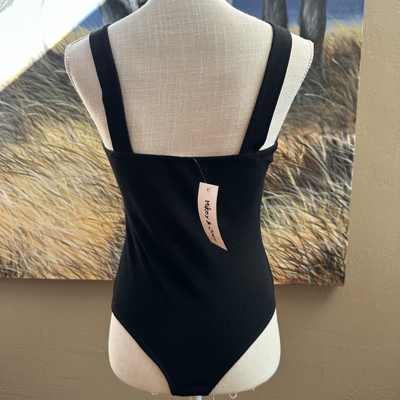 Mikey and Joey sz Small tank bodysuit black button decor snap at crotch. NWT - Picture 2 of 6